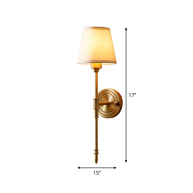 Tapered Bedroom Wall Light Kit Minimalist Fabric 1 Bulb Gold Wall Mount Reading Lamp with Pencil Arm Clearhalo 'Wall Lamps & Sconces' 'Wall Lights' Lighting' 1982701