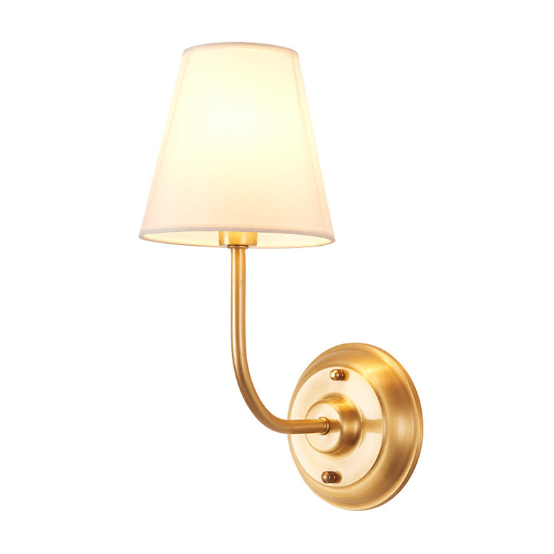 Single-Bulb Wall Mounted Lamp Minimalist Living Room Wall Light with Conical Fabric Shade in Gold Clearhalo 'Wall Lamps & Sconces' 'Wall Lights' Lighting' 1982780