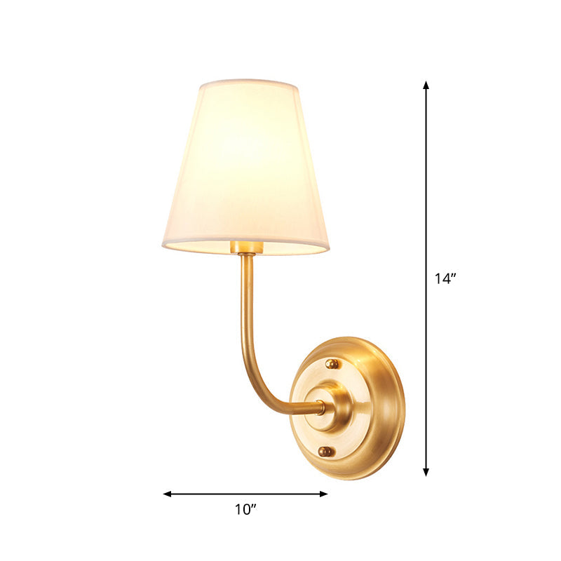 Single-Bulb Wall Mounted Lamp Minimalist Living Room Wall Light with Conical Fabric Shade in Gold Clearhalo 'Wall Lamps & Sconces' 'Wall Lights' Lighting' 1982781