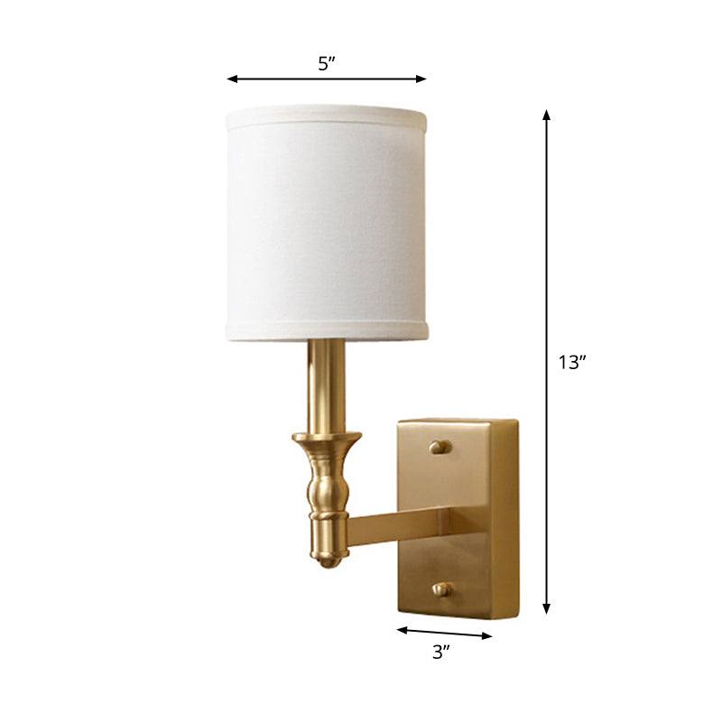 Cylindrical Fabric Wall Light Kit Simplicity 1-Light Bedroom Wall Mount Lighting in Gold Clearhalo 'Wall Lamps & Sconces' 'Wall Lights' Lighting' 1982786