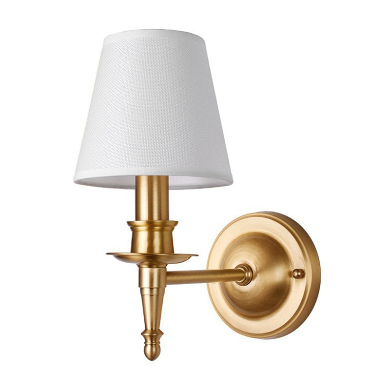 Country Conical Wall Light Single-Bulb Fabric Wall Lighting Ideas with Candle Design in Gold Clearhalo 'Wall Lamps & Sconces' 'Wall Lights' Lighting' 1982794