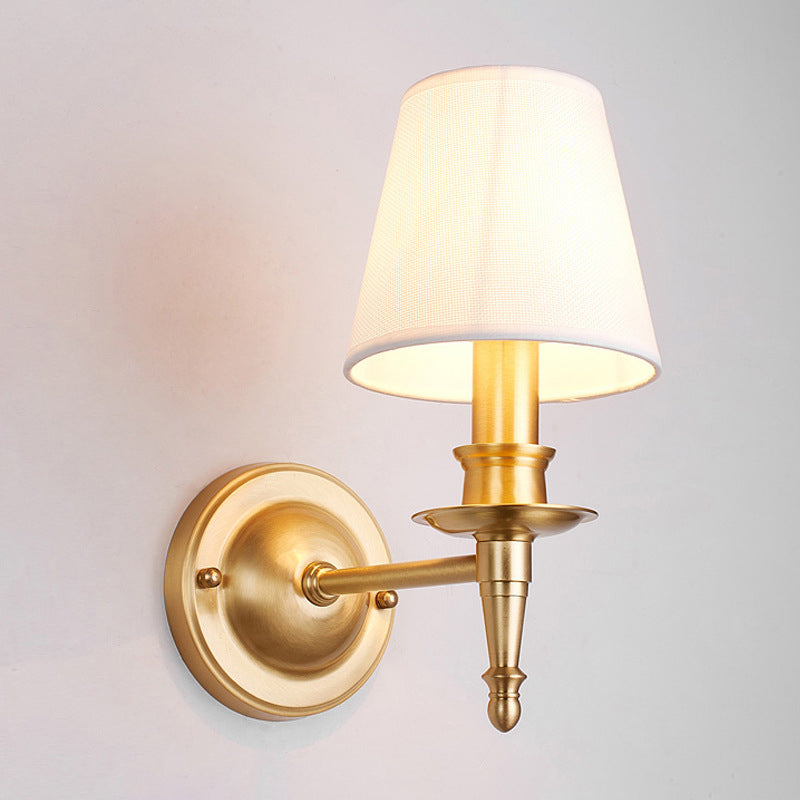 Country Conical Wall Light Single-Bulb Fabric Wall Lighting Ideas with Candle Design in Gold Clearhalo 'Wall Lamps & Sconces' 'Wall Lights' Lighting' 1982795