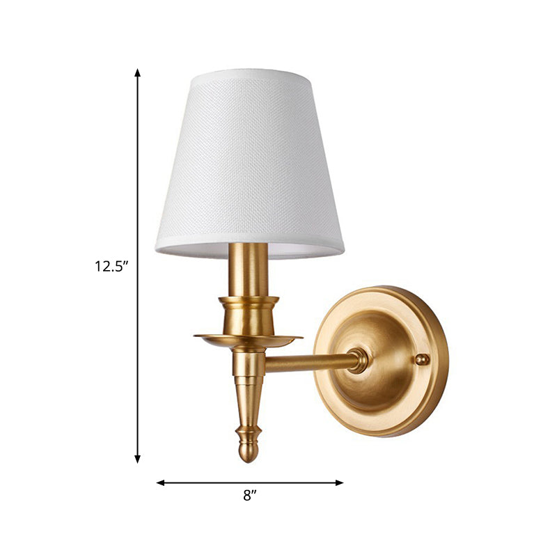 Country Conical Wall Light Single-Bulb Fabric Wall Lighting Ideas with Candle Design in Gold Clearhalo 'Wall Lamps & Sconces' 'Wall Lights' Lighting' 1982796