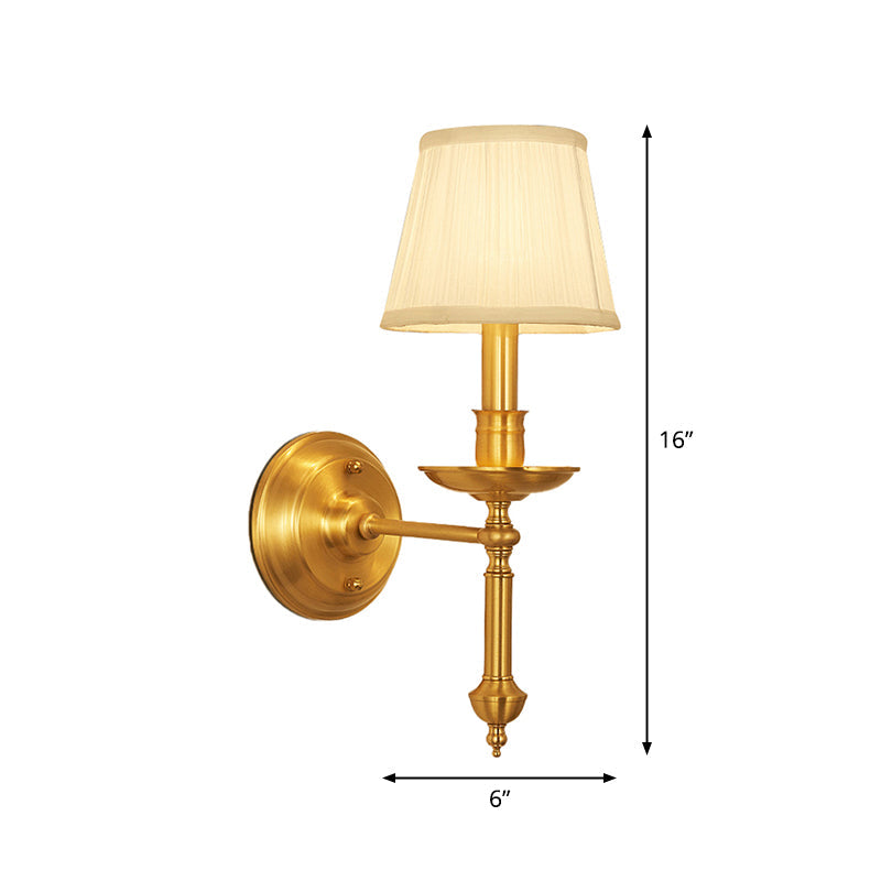 Country Conical Wall Light Single-Bulb Fabric Wall Lighting Ideas with Candle Design in Gold Clearhalo 'Wall Lamps & Sconces' 'Wall Lights' Lighting' 1982799