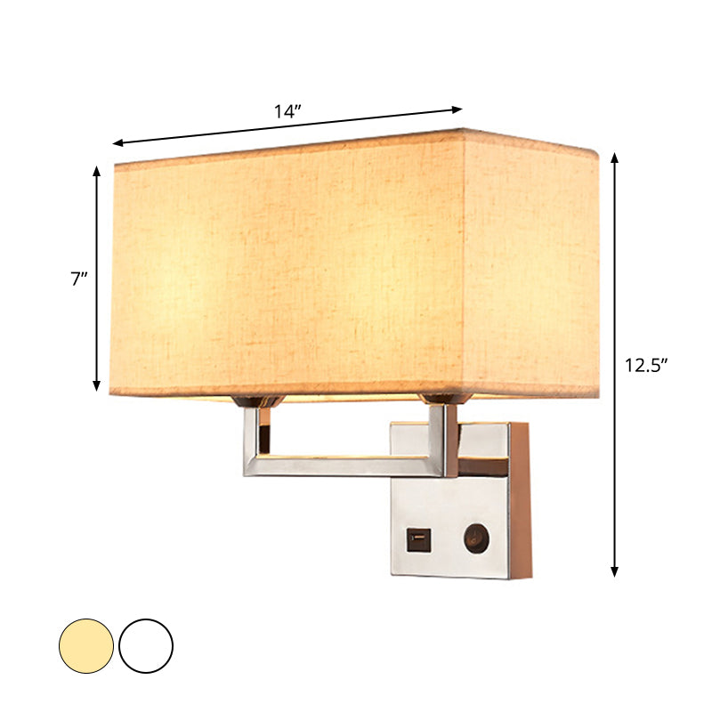 Cuboidal Fabric Wall Light Fixture Minimalist 2 Lights Beige/White Wall Mounted Lamp for Living Room Clearhalo 'Cast Iron' 'Glass' 'Industrial' 'Modern wall lights' 'Modern' 'Tiffany' 'Traditional wall lights' 'Wall Lamps & Sconces' 'Wall Lights' Lighting' 1982903