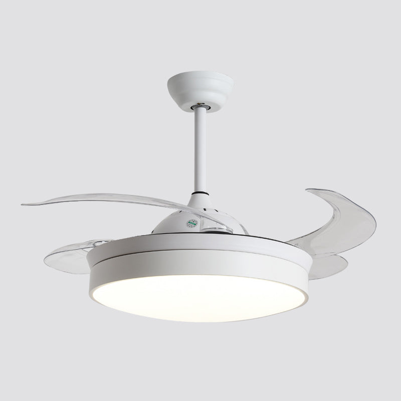 4-Blade Nordic Drum LED Semi Flush Ceiling Light Acrylic Living Room Hanging Fan Lamp, 20