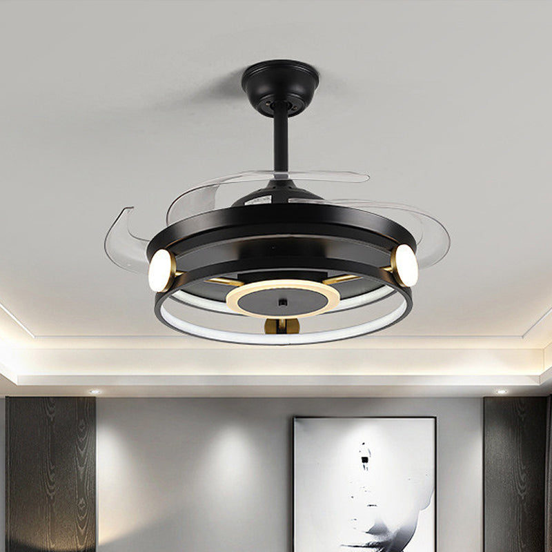 Macaron Circular 4 Blades Semi Flush Ceiling Light Acrylic Dining Room LED Hanging Fan Lamp, 20