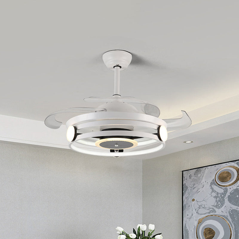 Macaron Circular 4 Blades Semi Flush Ceiling Light Acrylic Dining Room LED Hanging Fan Lamp, 20