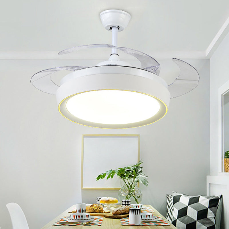 Drum Acrylic 4-Blade Hanging Fan Lamp Contemporary LED White Semi Flush Mount, 20