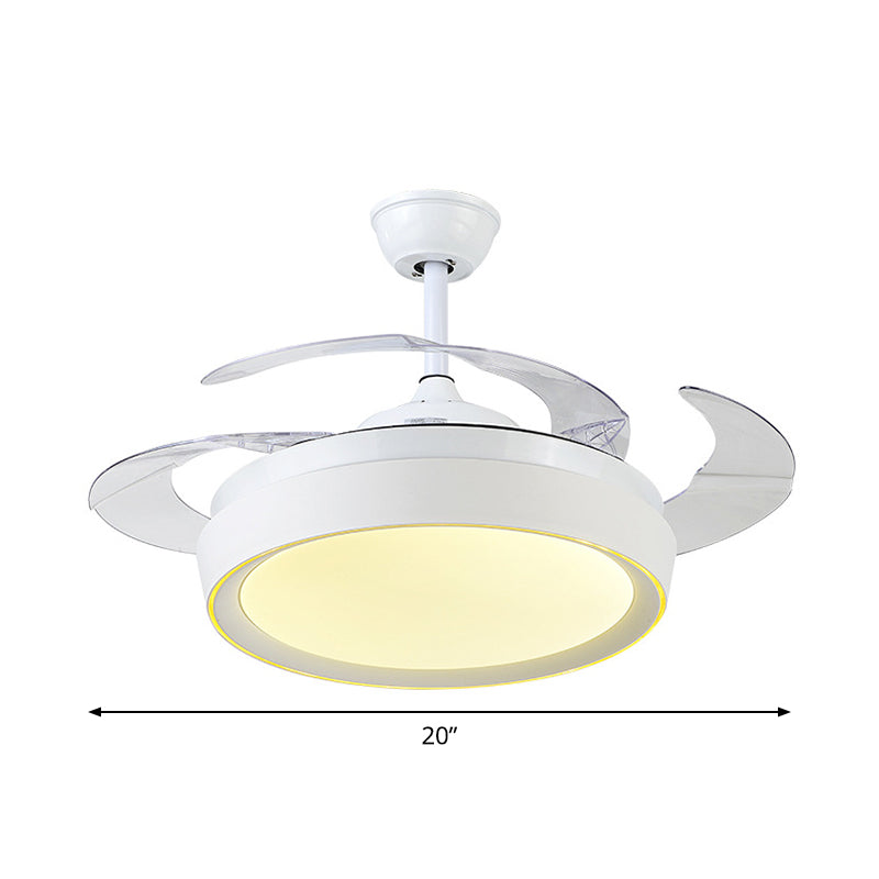 Drum Acrylic 4-Blade Hanging Fan Lamp Contemporary LED White Semi Flush Mount, 20