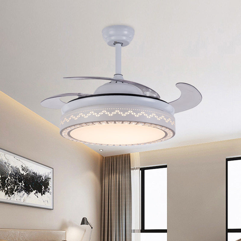 4-Blade Modernist LED Semi Flush Ceiling Light White Hollow-out Round Pendant Fan Lamp with Acrylic Shade, 19