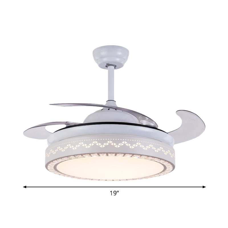 4-Blade Modernist LED Semi Flush Ceiling Light White Hollow-out Round Pendant Fan Lamp with Acrylic Shade, 19