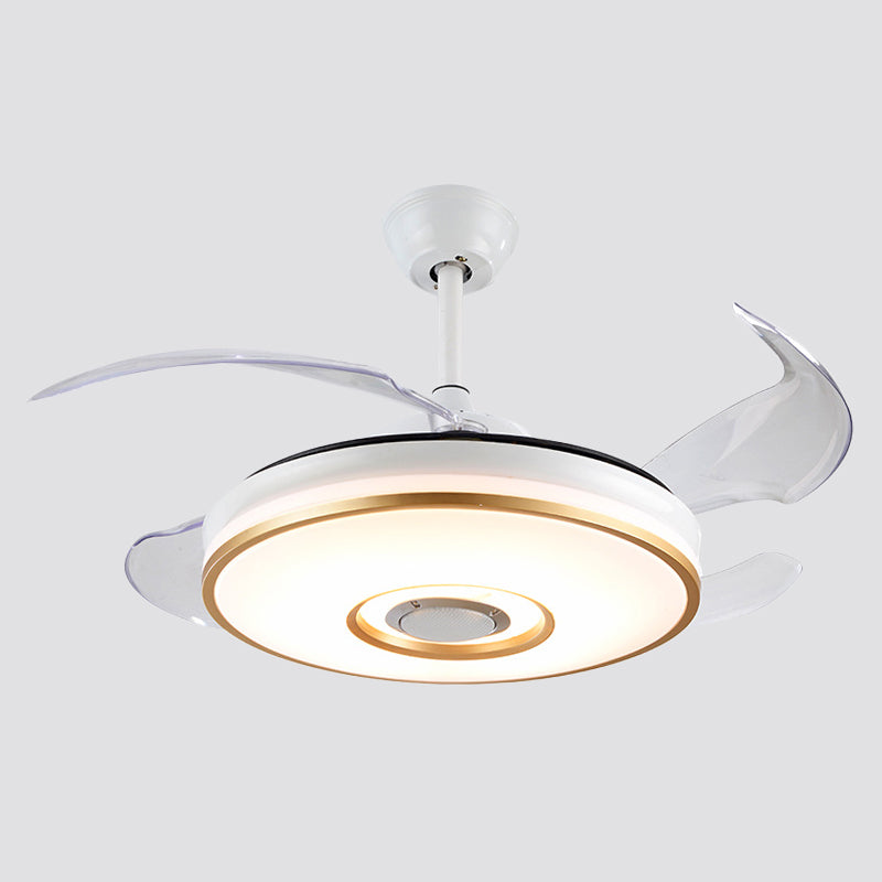 Simple Circle 4 Blades Semi Flush Ceiling Light Acrylic Living Room LED Pendant Fan Lamp in White, 16