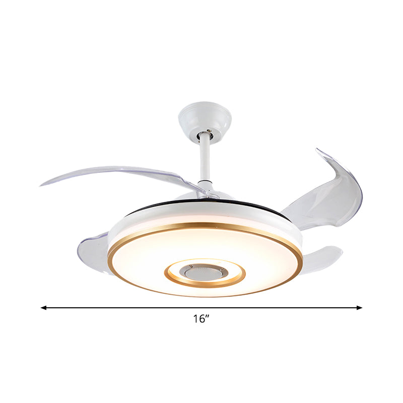 Simple Circle 4 Blades Semi Flush Ceiling Light Acrylic Living Room LED Pendant Fan Lamp in White, 16