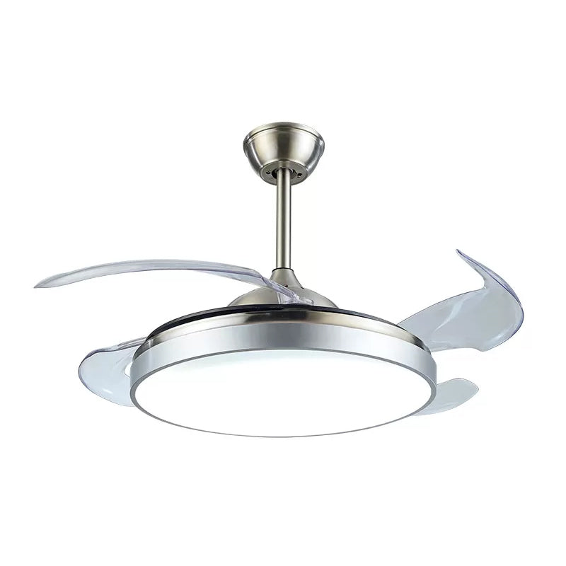 4 Blades Drum Acrylic Ceiling Fan Light Modern LED White Semi Flush Mount, 19