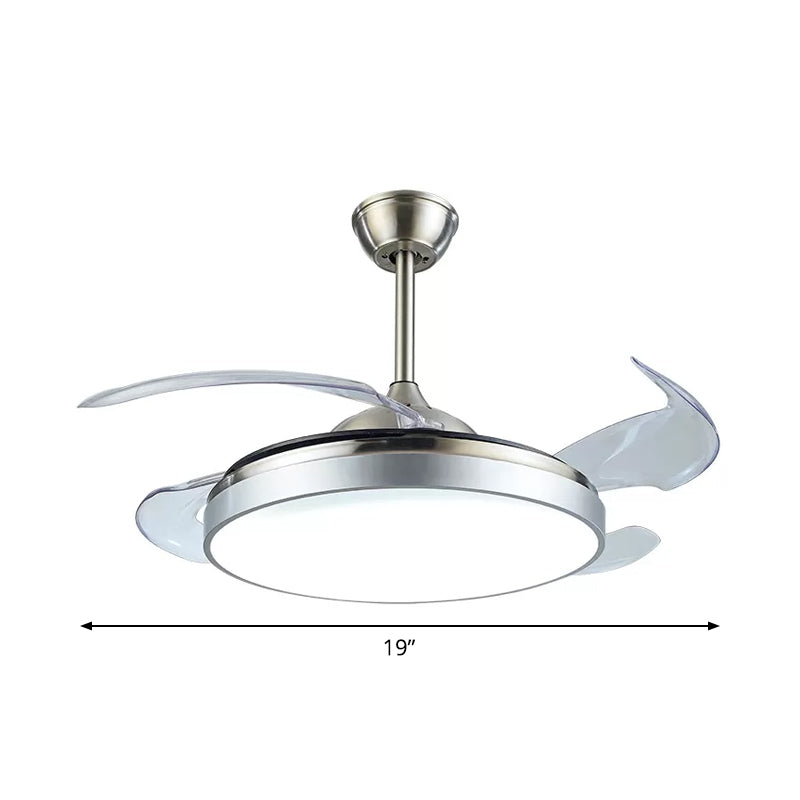 4 Blades Drum Acrylic Ceiling Fan Light Modern LED White Semi Flush Mount, 19