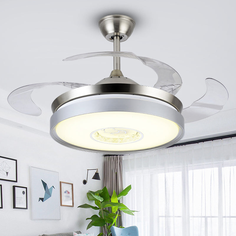 4-Blade Acrylic Drum Pendant Fan Light Contemporary 19