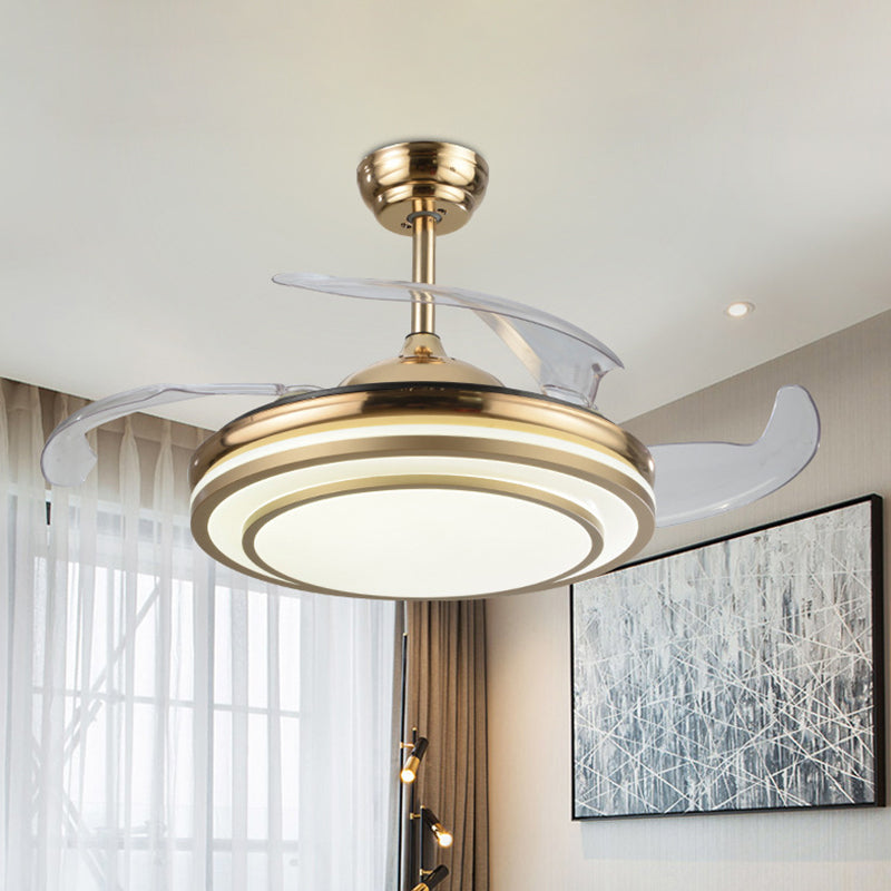 Gold Tiered Semi Flush Mount Lighting Simple 4 Blades LED Acrylic Hanging Fan Lamp, 19