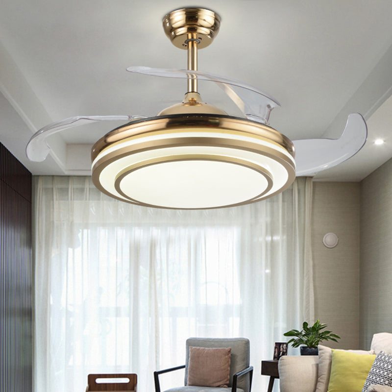 Gold Tiered Semi Flush Mount Lighting Simple 4 Blades LED Acrylic Hanging Fan Lamp, 19