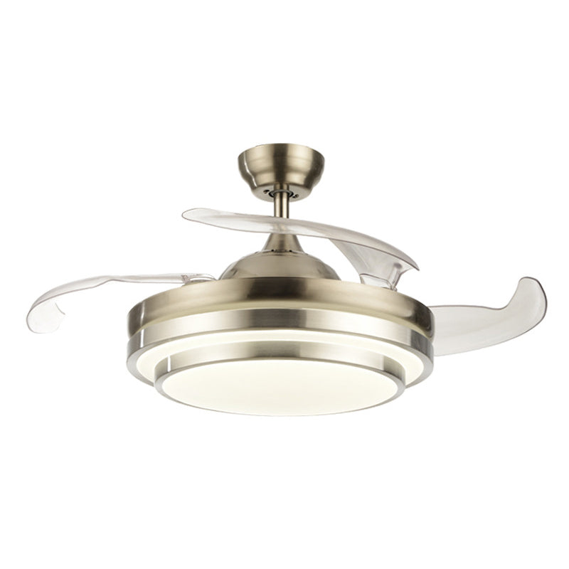 Modern LED Ceiling Fan Light Silver Layered Round 4-Blade Semi Flush with Acrylic Shade, 19