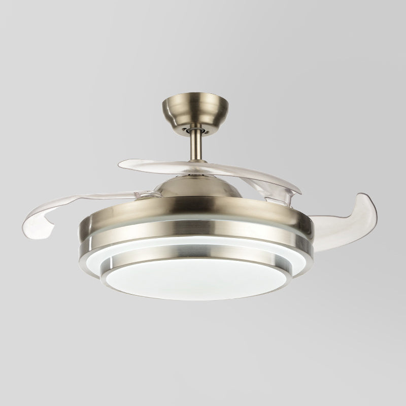 Modern LED Ceiling Fan Light Silver Layered Round 4-Blade Semi Flush with Acrylic Shade, 19