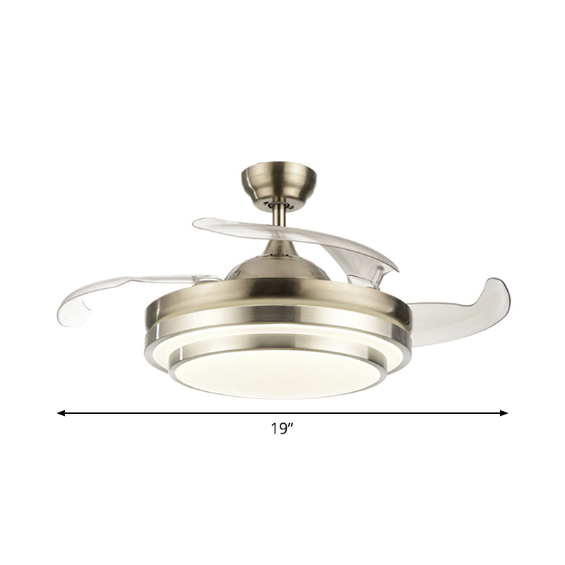Modern LED Ceiling Fan Light Silver Layered Round 4-Blade Semi Flush with Acrylic Shade, 19