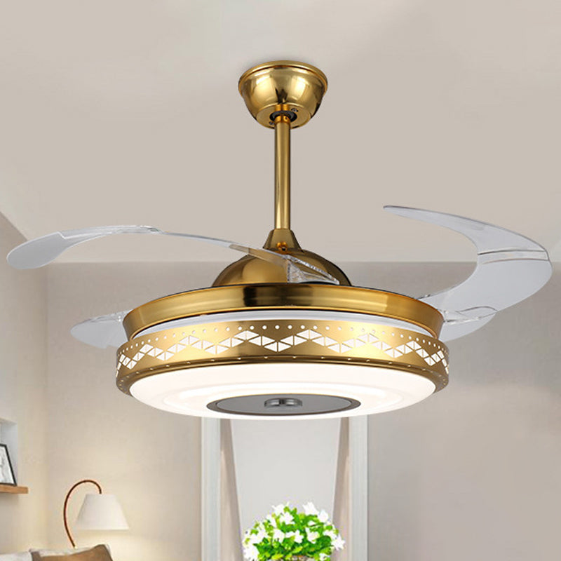 Metal Drum 4 Blades Pendant Fan Lamp Modernism LED Semi Flush Mount Light Fixture, 19