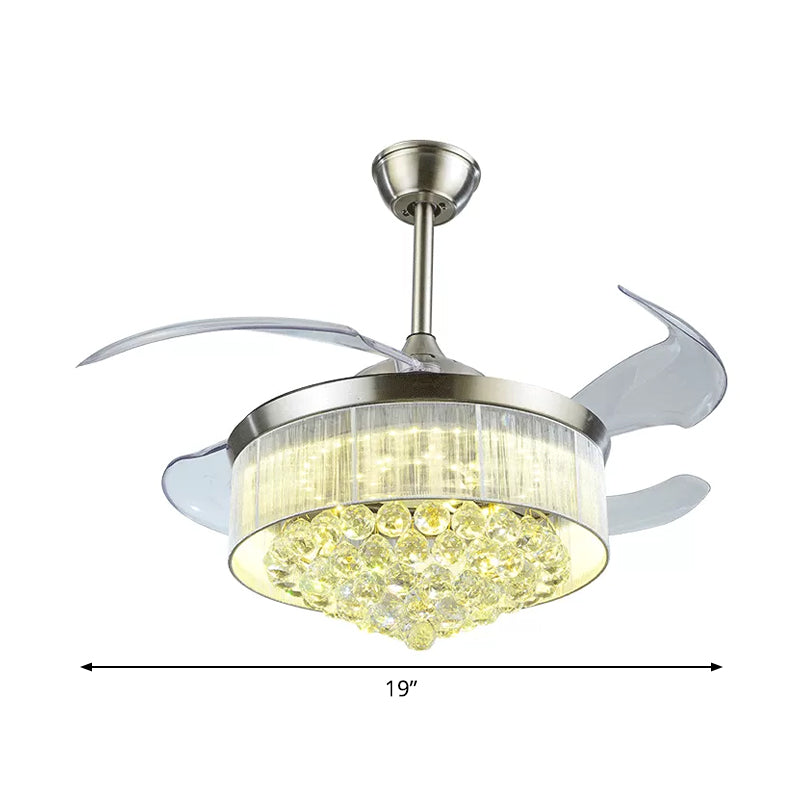 4-Blade Tapered Living Room Ceiling Fan Light Faceted Crystal LED Simplicity Semi Mount Lighting, 19