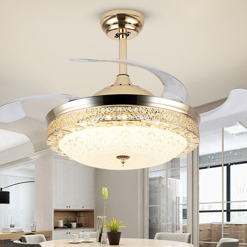 Bowl Dining Room Pendant Fan Lamp Faceted Crystal 19