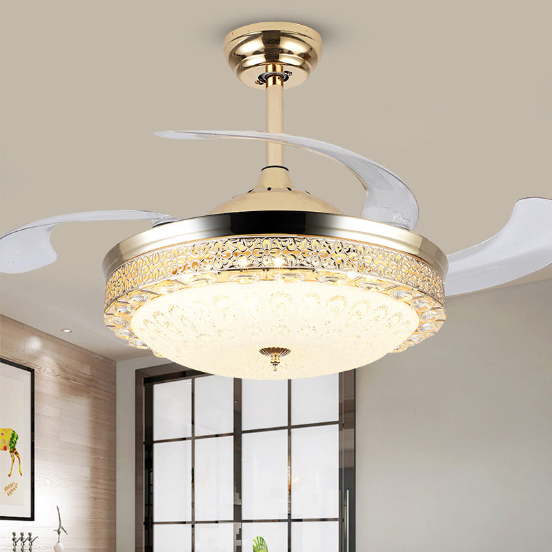 Bowl Dining Room Pendant Fan Lamp Faceted Crystal 19