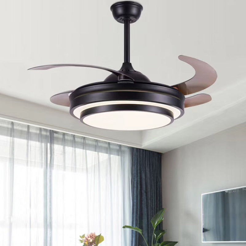 Tiered Round Metal 4 Blades Semi Flush Light Modernism LED Ceiling Fan Lamp for Dining Room, 19