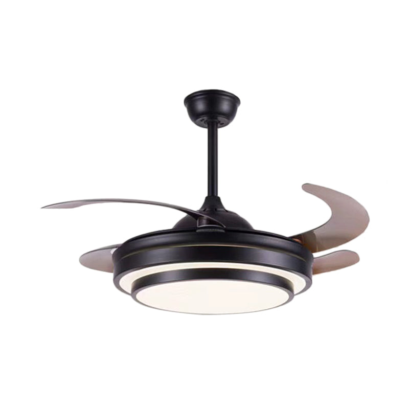 Tiered Round Metal 4 Blades Semi Flush Light Modernism LED Ceiling Fan Lamp for Dining Room, 19