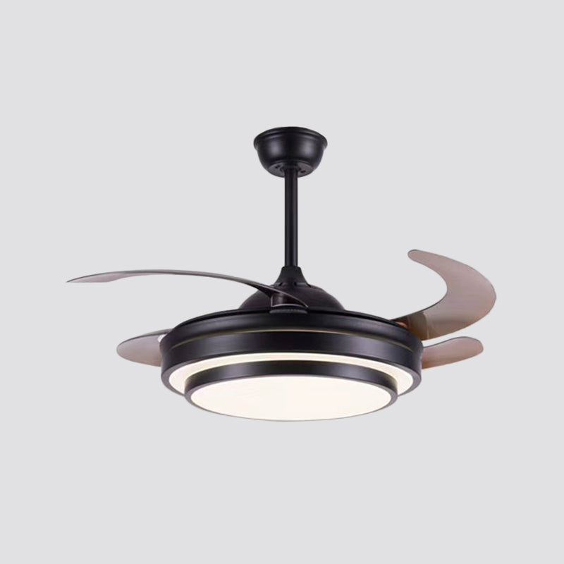 Tiered Round Metal 4 Blades Semi Flush Light Modernism LED Ceiling Fan Lamp for Dining Room, 19