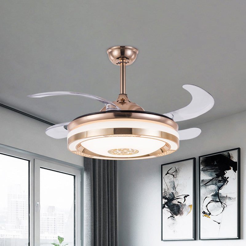 Simplicity LED Semi Flush Gold Circular 4-Blade Ceiling Fan Light Fixture with Acrylic Shade, 19