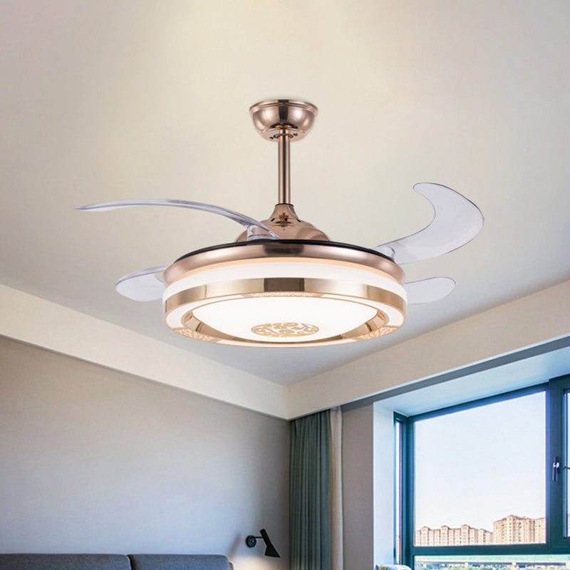 Simplicity LED Semi Flush Gold Circular 4-Blade Ceiling Fan Light Fixture with Acrylic Shade, 19