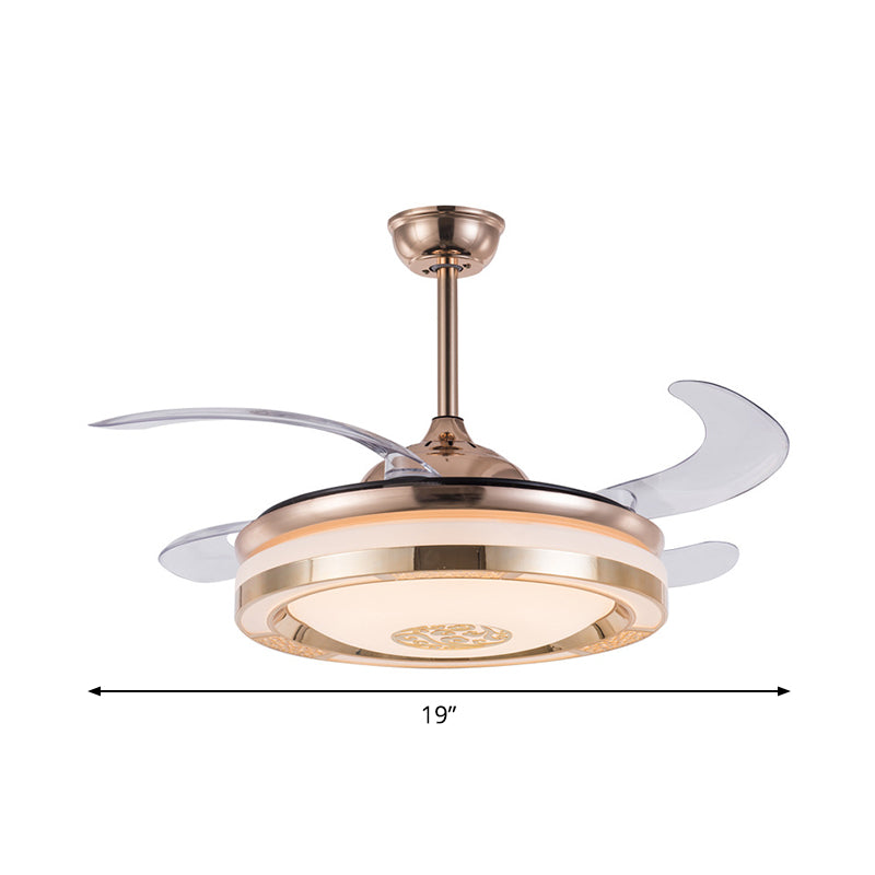 Simplicity LED Semi Flush Gold Circular 4-Blade Ceiling Fan Light Fixture with Acrylic Shade, 19