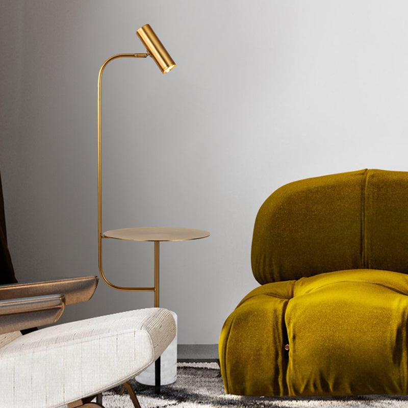 Brass Tube Spotlight Floor Lamp Post-Modern Metal LED Floor Reading Light with Table and Marble Pedestal Brass Clearhalo 'Floor Lamps' 'Lamps' Lighting' 1983559