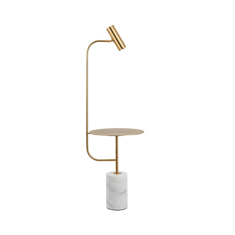 Brass Tube Spotlight Floor Lamp Post-Modern Metal LED Floor Reading Light with Table and Marble Pedestal Clearhalo 'Floor Lamps' 'Lamps' Lighting' 1983560