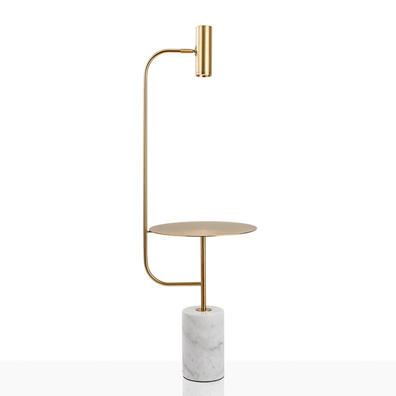 Brass Tube Spotlight Floor Lamp Post-Modern Metal LED Floor Reading Light with Table and Marble Pedestal Clearhalo 'Floor Lamps' 'Lamps' Lighting' 1983562