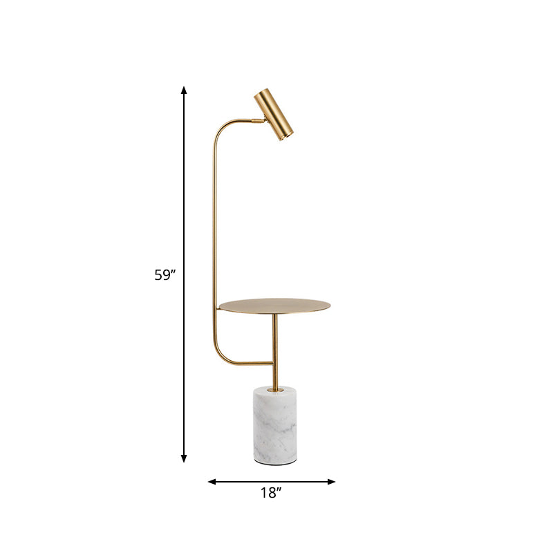 Brass Tube Spotlight Floor Lamp Post-Modern Metal LED Floor Reading Light with Table and Marble Pedestal Clearhalo 'Floor Lamps' 'Lamps' Lighting' 1983563