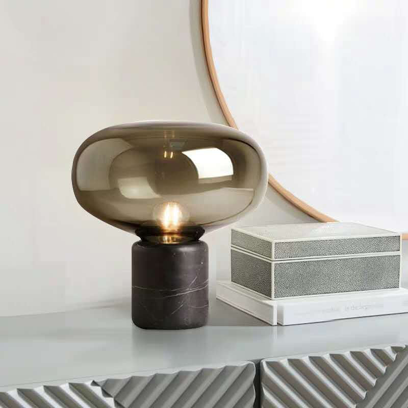 Postmodern 1 Head Nightstand Lamp Black Elliptical Table Light with Smoke Grey Glass Shade Black Clearhalo 'Lamps' 'Table Lamps' Lighting' 1983598