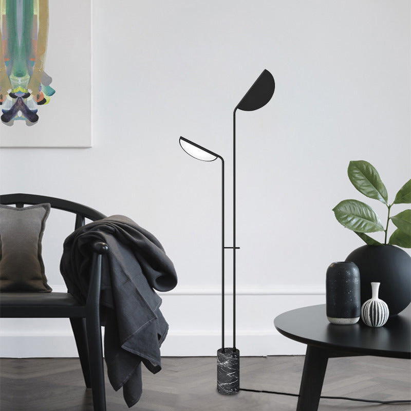 Bent Shade Metal Standing Floor Lamp Minimalist 2-Head Black Floor Light with Marble Base Black Clearhalo 'Floor Lamps' 'Lamps' Lighting' 1983675