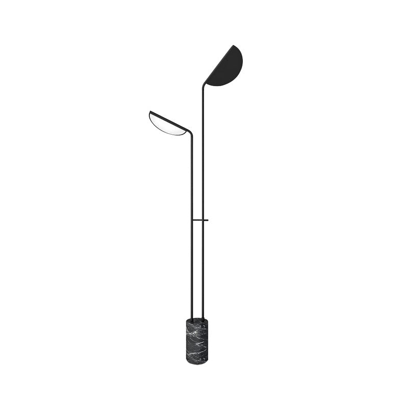 Bent Shade Metal Standing Floor Lamp Minimalist 2-Head Black Floor Light with Marble Base Clearhalo 'Floor Lamps' 'Lamps' Lighting' 1983678