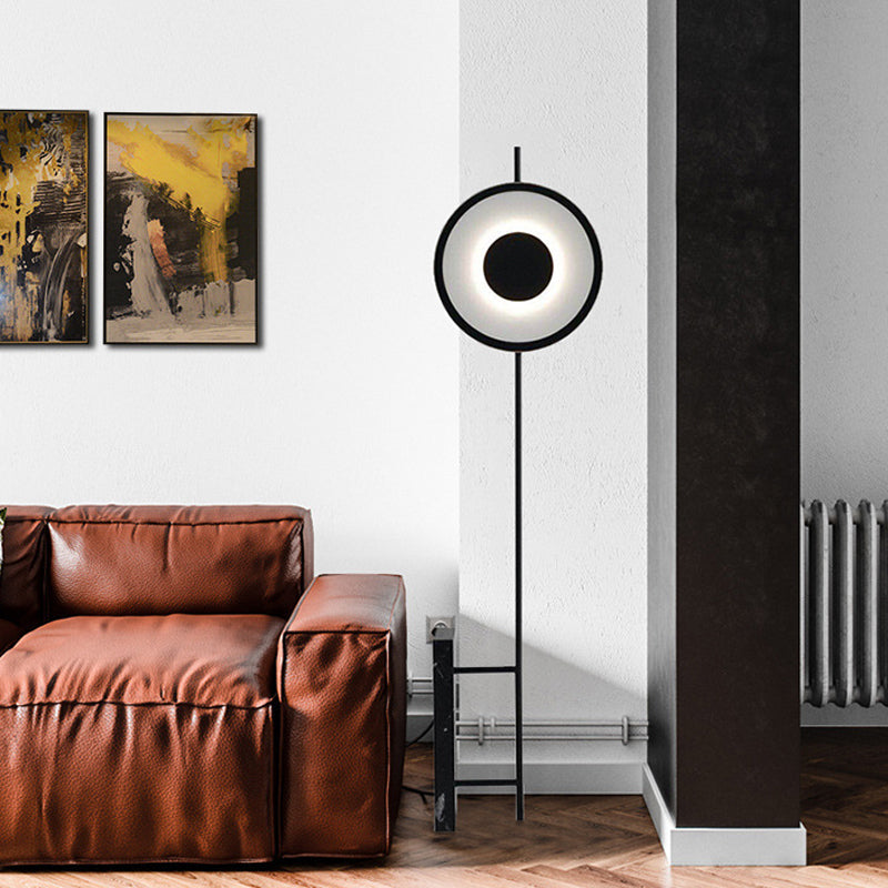 Black/White Circular LED Floor Light Novelty Minimalist Marble Floor Standing Lamp for Bedroom Black Clearhalo 'Floor Lamps' 'Lamps' Lighting' 1983680