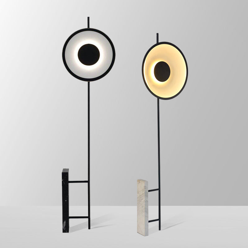 Black/White Circular LED Floor Light Novelty Minimalist Marble Floor Standing Lamp for Bedroom Clearhalo 'Floor Lamps' 'Lamps' Lighting' 1983681