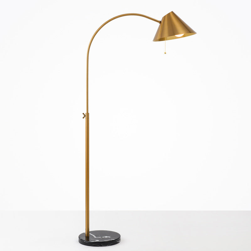 Gold Cone Adjustable Floor Reading Lamp Postmodern Single Metal Gooseneck Floor Light with Pull Chain Clearhalo 'Floor Lamps' 'Lamps' Lighting' 1983708