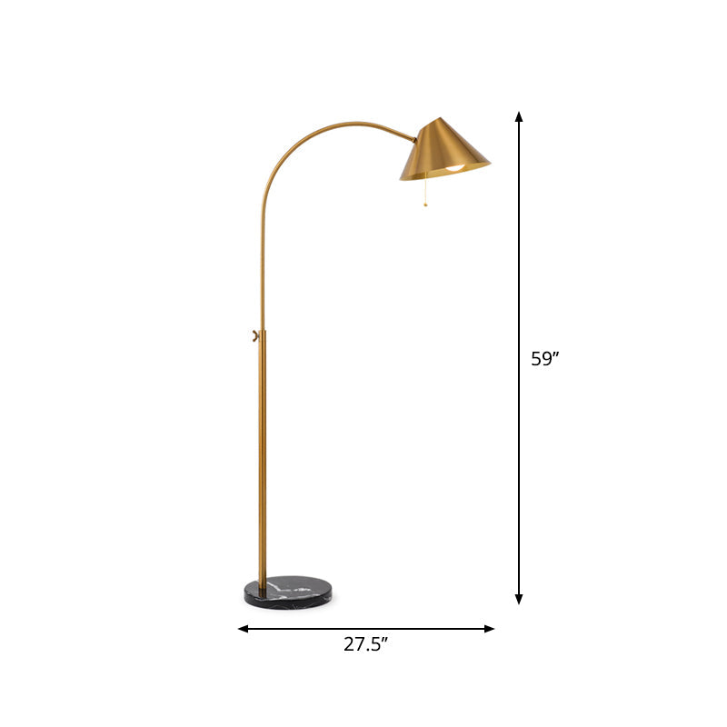 Gold Cone Adjustable Floor Reading Lamp Postmodern Single Metal Gooseneck Floor Light with Pull Chain Clearhalo 'Floor Lamps' 'Lamps' Lighting' 1983710