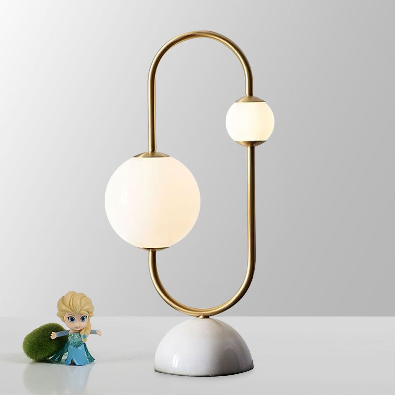 Brass Circuit Design Night Lamp Postmodern 2 Bulbs White Glass Table Lighting with Marble Base White Clearhalo 'Lamps' 'Table Lamps' Lighting' 1983810