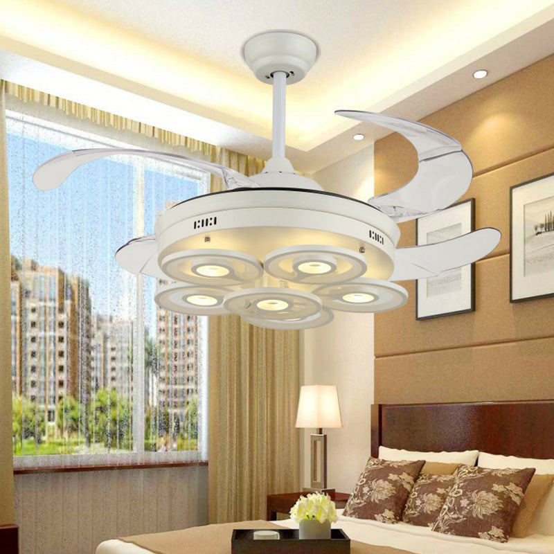 Loop Acrylic 4-Blade Pendant Fan Light Simplicity LED White Semi Flush Mount, 19