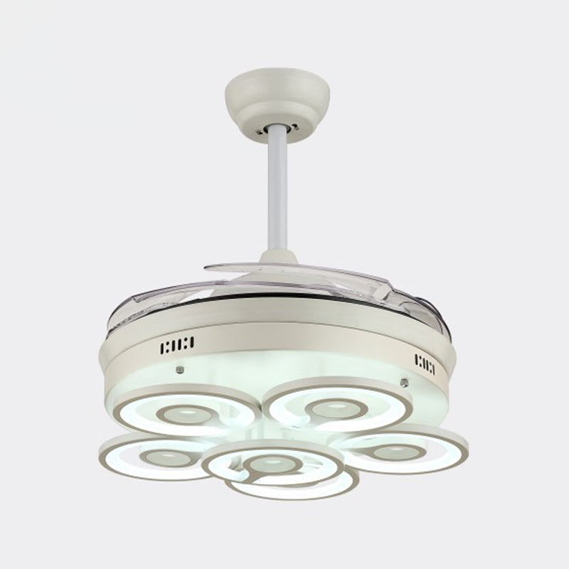 Loop Acrylic 4-Blade Pendant Fan Light Simplicity LED White Semi Flush Mount, 19